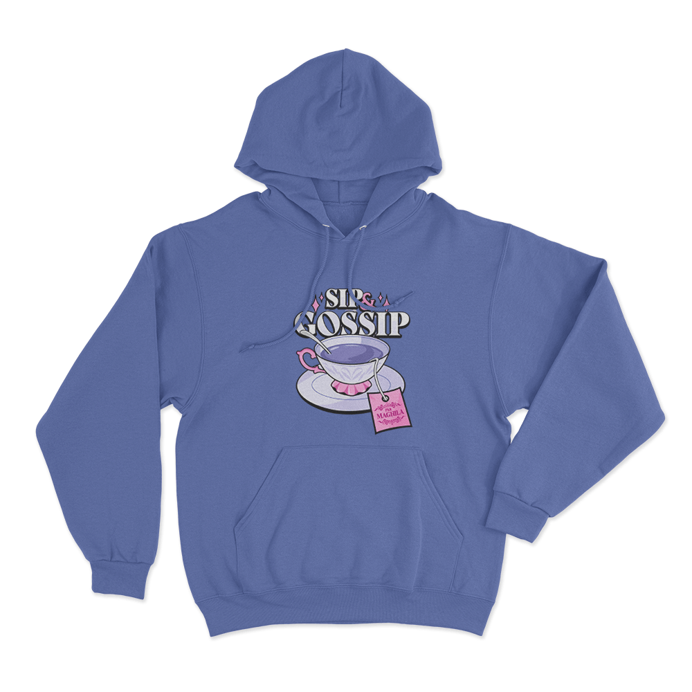 Maghla Sip & Gossip Tea Cup Unisex Hoodie Blue Maghla Sip Gossip Tea Cup Unisex Hoodie Blue