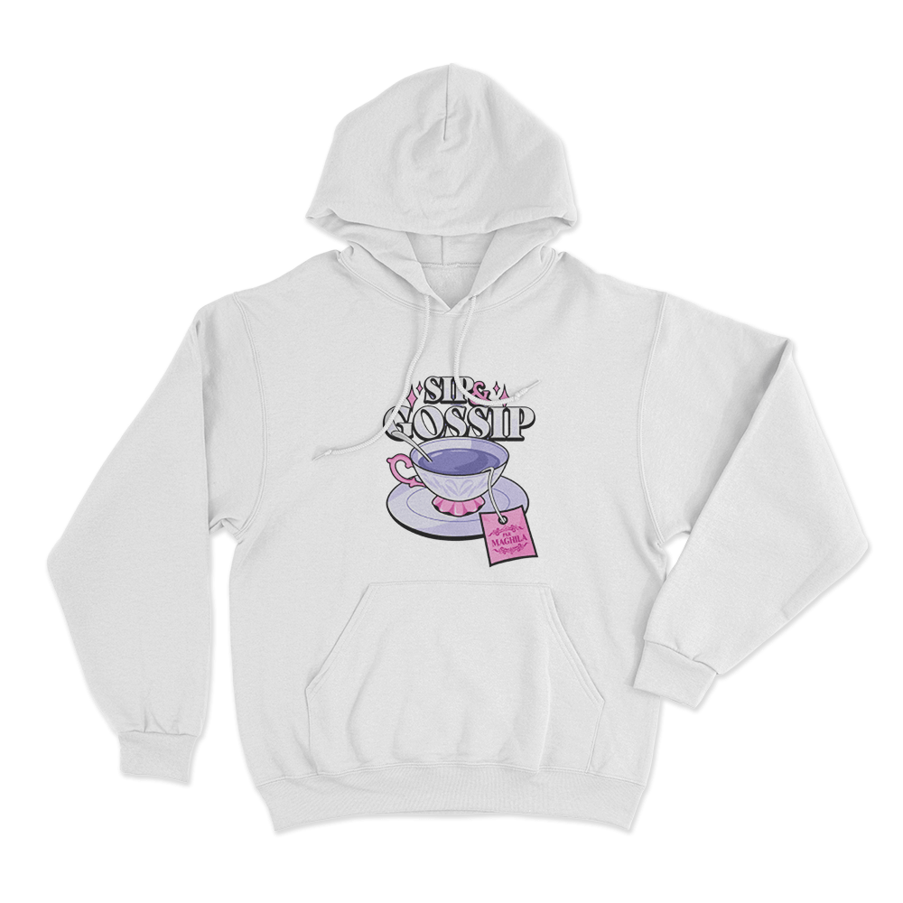 Maghla Sip & Gossip Tea Cup Unisex Hoodie White Maghla Sip Gossip Tea Cup Unisex Hoodie White