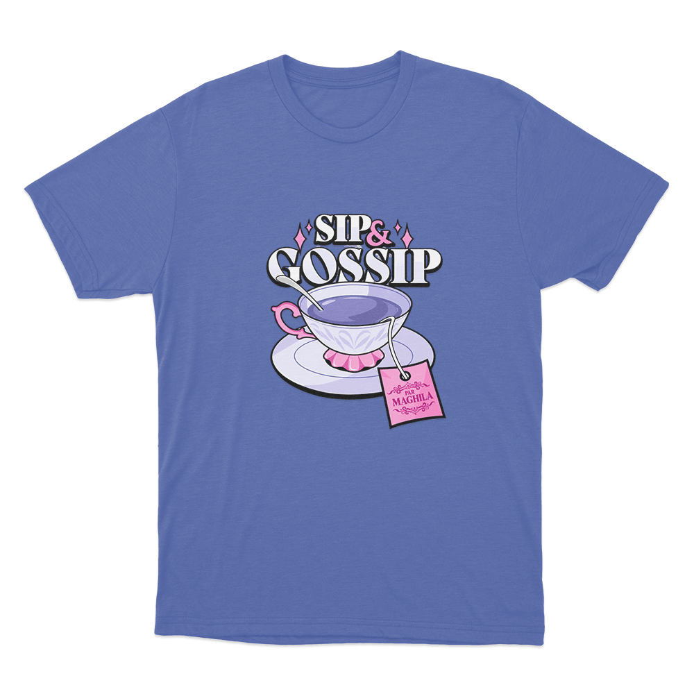 Maghla Sip & Gossip Tea Cup Unisex T Shirt Blue Maghla Sip Gossip Tea Cup Unisex T Shirt Blue