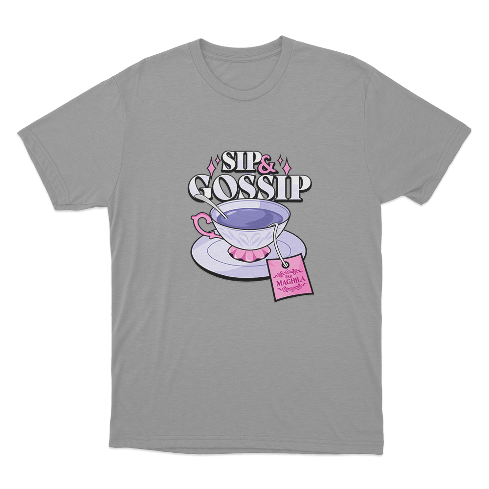 Maghla Sip & Gossip Tea Cup Unisex T Shirt Grey Maghla Sip Gossip Tea Cup Unisex T Shirt Grey