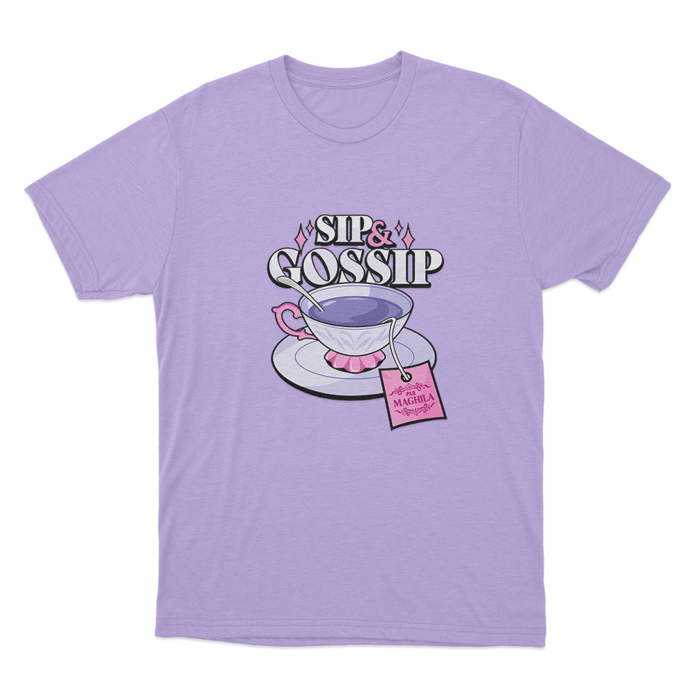 Maghla Sip & Gossip Tea Cup Unisex T Shirt Purple Maghla Sip Gossip Tea Cup Unisex T Shirt Purple