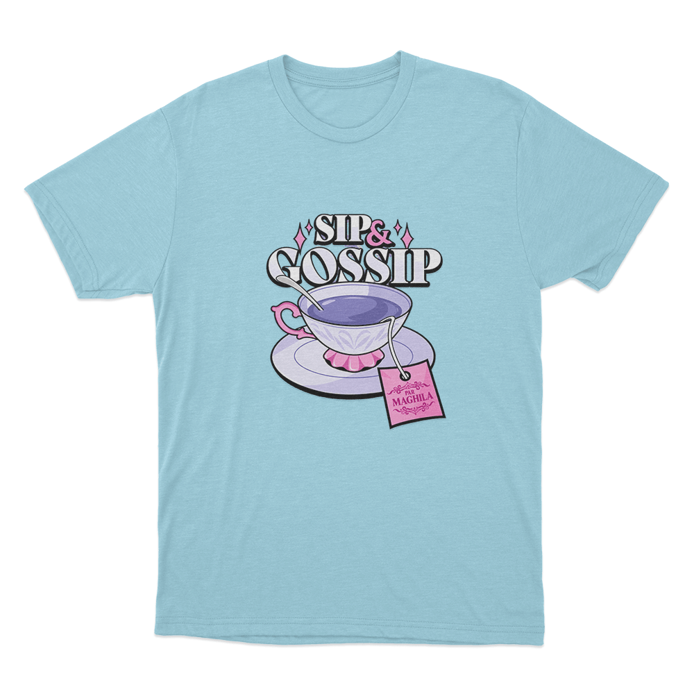 Maghla Sip & Gossip Tea Cup Unisex T Shirt Sky Blue Maghla Sip Gossip Tea Cup Unisex T Shirt Sky Blue