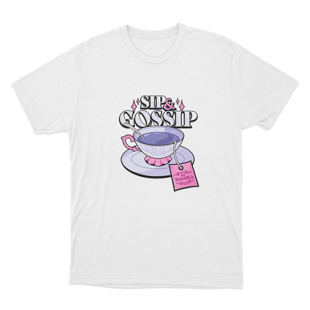 Maghla Sip & Gossip Tea Cup Unisex T Shirt White Maghla Sip Gossip Tea Cup Unisex T Shirt White